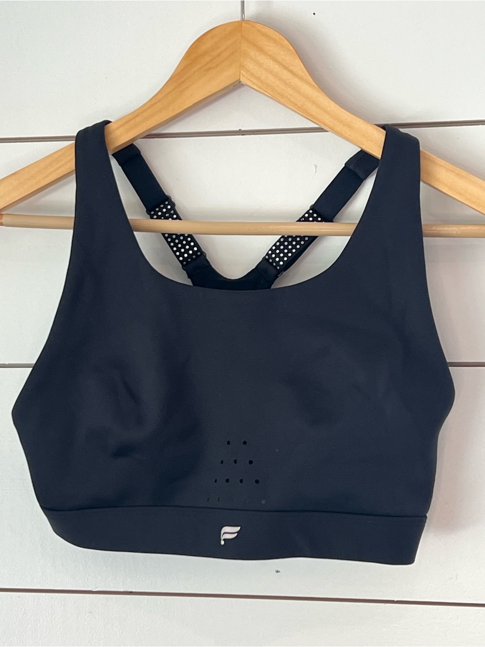 Fabletics Black Scoop-Neck High Support Sports Bra with Dot-Accent Straps